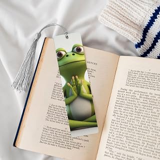 Wooden Bookmarks for Book Lovers, Handmade DIY Book Mark with Gray Tassels The Funny Frog Doing Yoga Page Markers Artistic Book Accessories Gift for Women Men