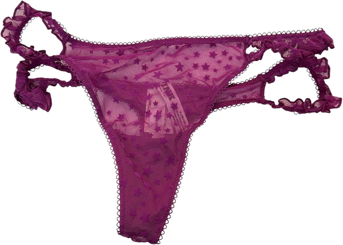 Victoria's Secret Tanga de malla transparente con ribete de volantes Morado Nuevo Mujer