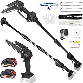 2-in-1 Cordless Pole Saw & 6 Inch/4 Inch Mini Chainsaw, Electric Pole Saw for Tree Trimming with 2x 21V 3.0Ah Batteries & Charger, Battery Powered Pole Chainsaw for Wood Cutting,13FT Max Reach