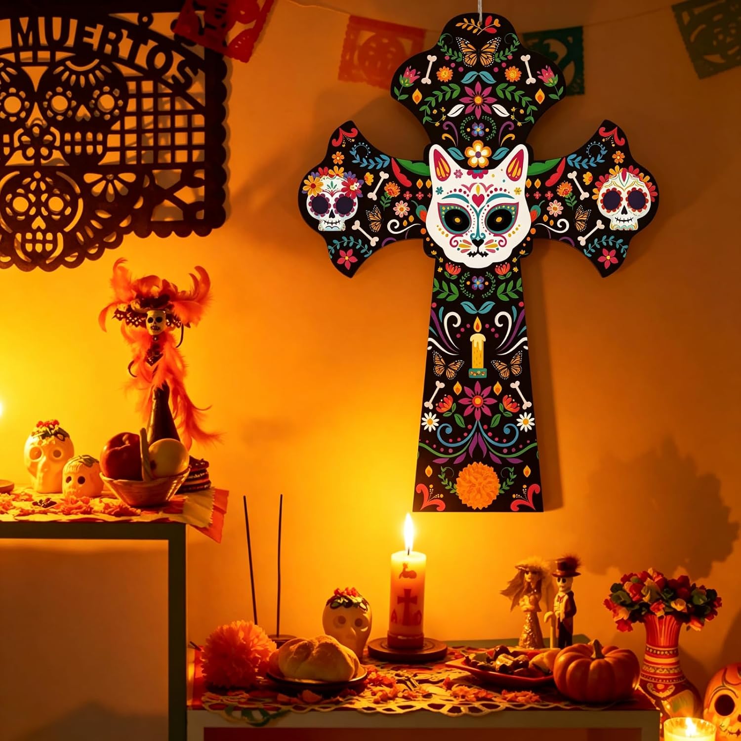 Dia De Los Muertos Decorations, Day of the Dead Altar Ofrenda Wooden Cross