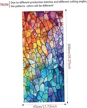 Stained Glass Window Film, 18x39 inch Sun Blocking Window Privacy Film, Static Cling Decorative Stained Glass Stickers for Home Office