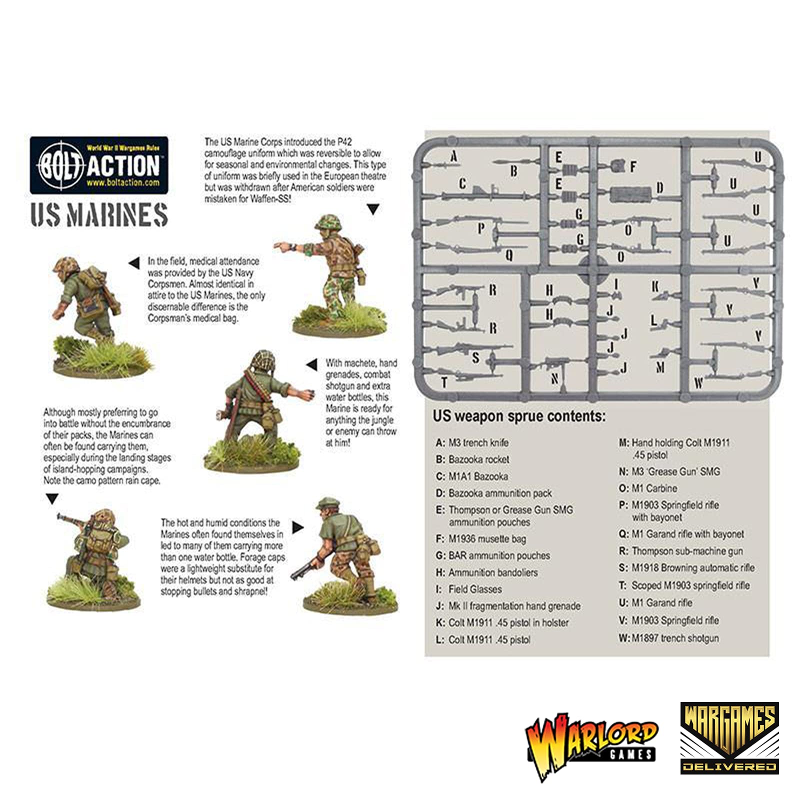Wargames Delivered Bolt Action Miniatures - Semper Fidelis U.S. Marines Starter Set de 28 mm Modelos en miniatura de la Segunda Guerra Mundial y modelos de tanque del ejército para juegos de guerra en