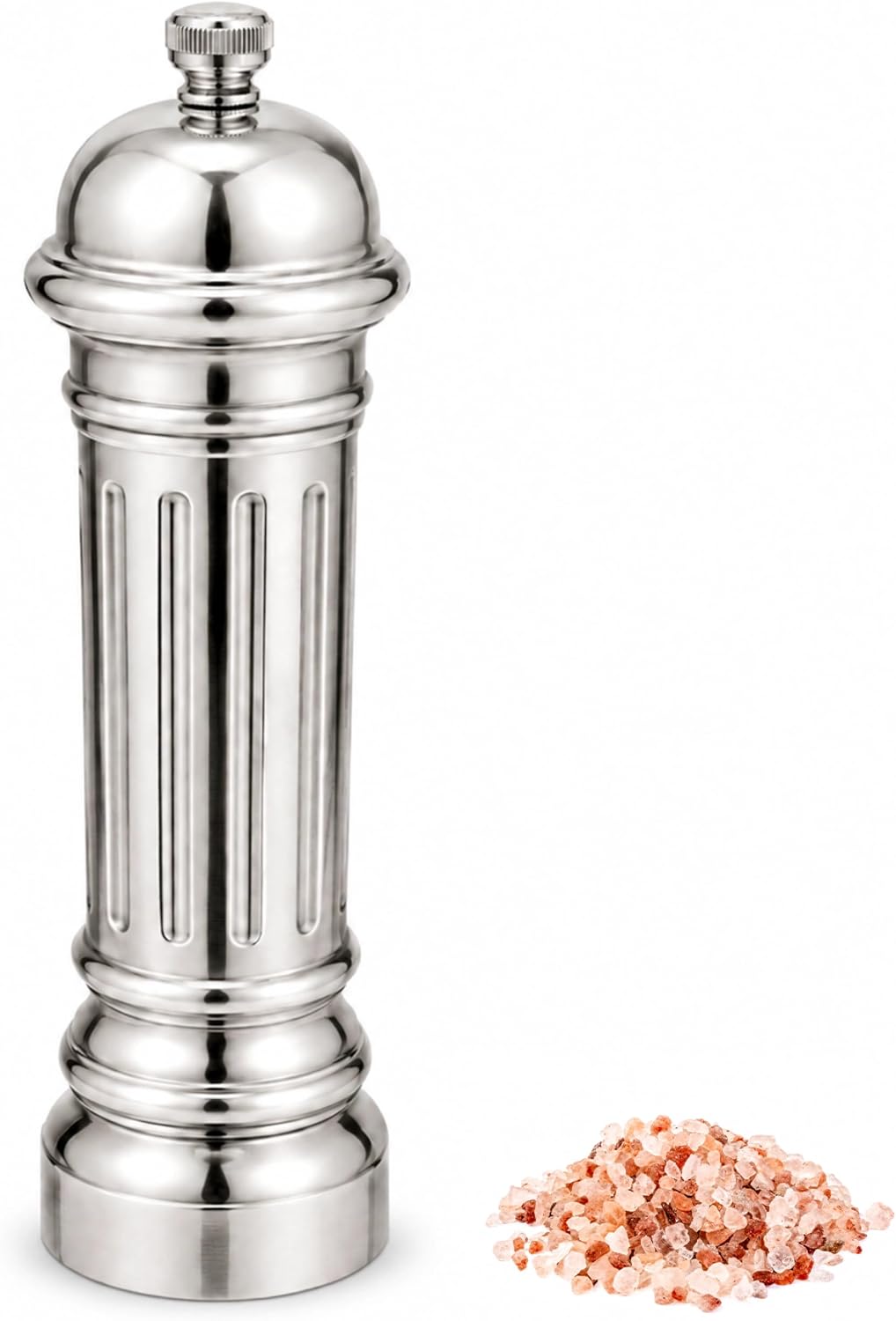 Metal Salt Grinder, Heavy Duty High Output Salt Mill with Adjustable Coarseness, 316L Stainless Steel, Refillable (Silver)
