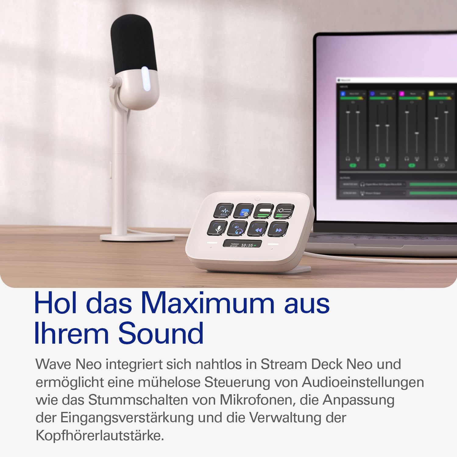 Elgato Wave Neo - USB Kondensatormikrofon, Stummschalten per Tippen, für Gaming, Streaming, Konferenzen, Sprachaufnahmen auf Teams/Zoom/Twitch/YouTube etc-kompatibel mit Laptop, PC, Mac, iPad, iPhone