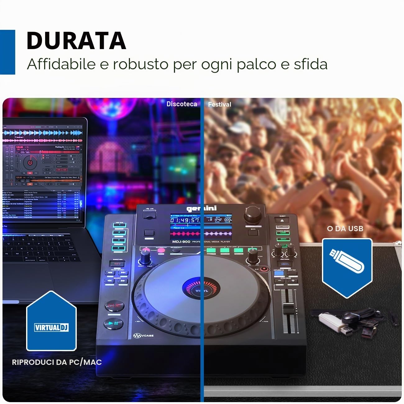 Gemini Sound MDJ-900 - Player Multimediale USB Professionale con Ampio Schermo da 8 "E Ruota Jog Touch-Sensitive