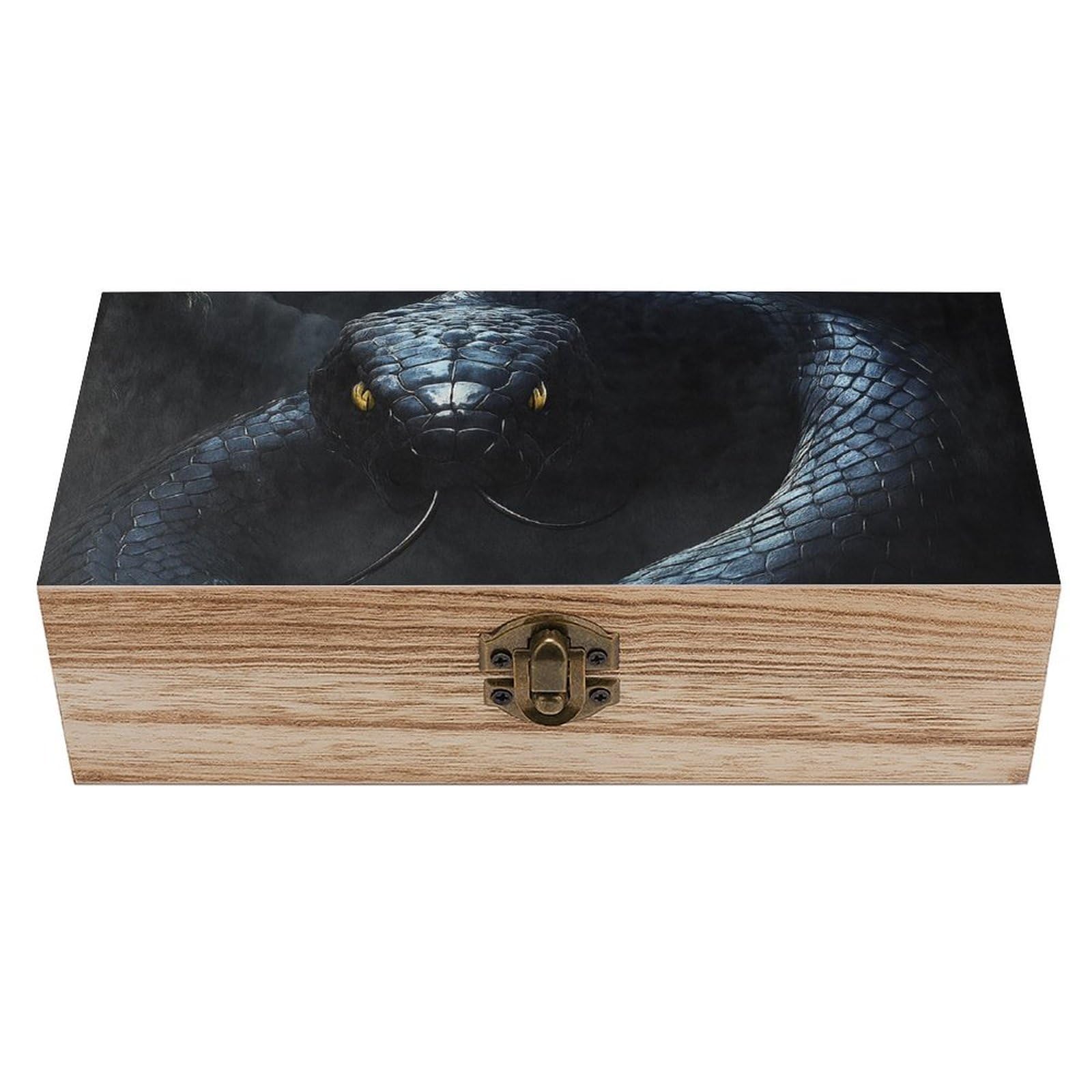 SMAZDFXX Dangerous Black Snake Wooden Storage Box Multipurpose Decorative Box for Jewelry Photo Home Decor