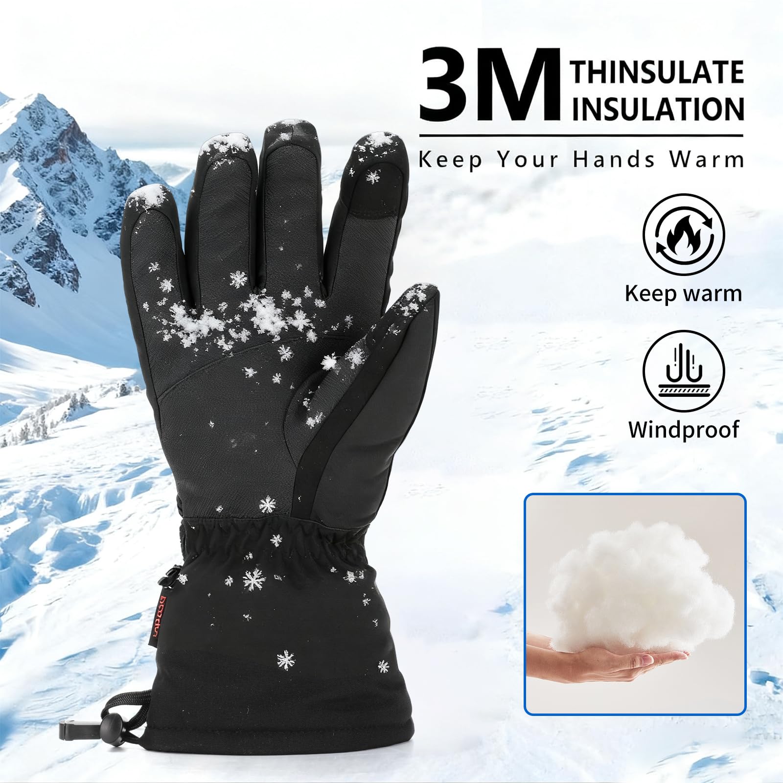 Guanti da sci da uomo invernali impermeabili caldi guanti touch screen per uomo donna ideali per bicicletta, equitazione, corsa, escursionismo