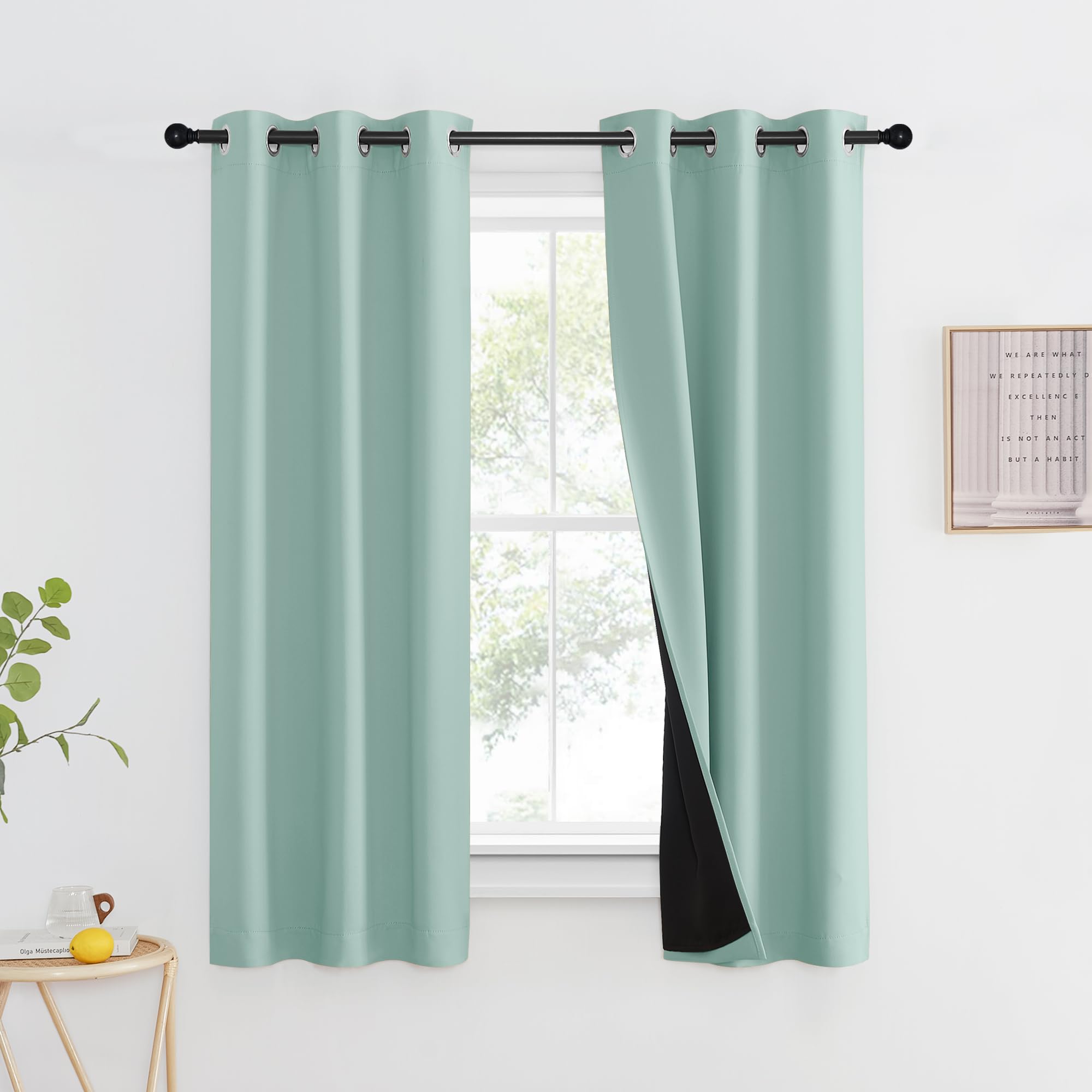 NICETOWN Aqua Blue 100% Blackout Curtain Set, Thermal Insulated &amp; Energy Efficiency Window Draperies for Guest Room, Full Shading Panels for Shift Worker and Light Sleepers, 37W x 60L, 2 PCs