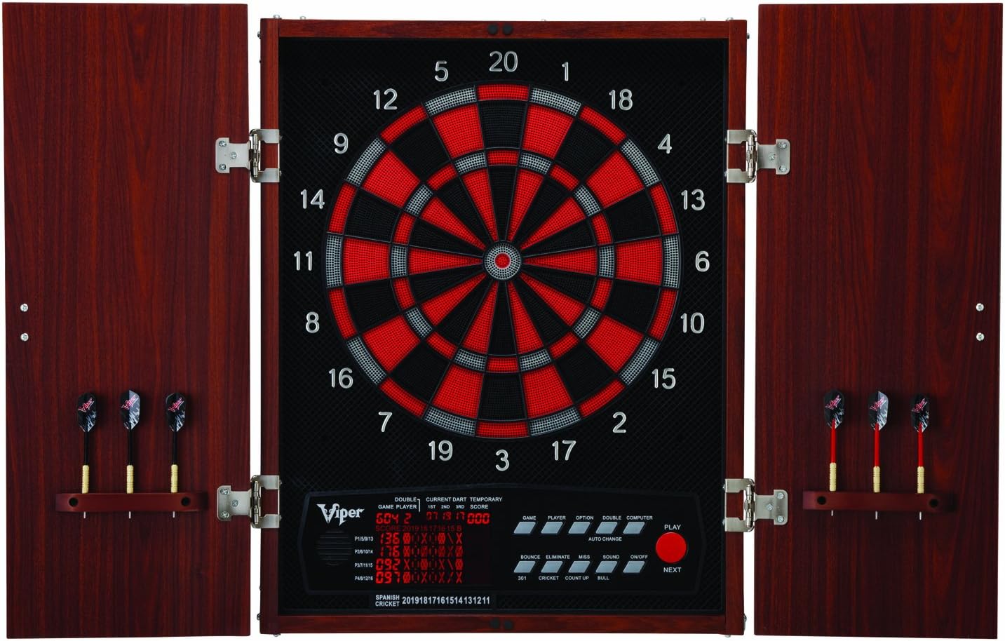 Viper by GLD Products Neptune Electronic Dartboard Cabinet Combo Pro Size Over 55 Games Large Auto-Scoring LCD Cricket Display Extended Dart Catch Area 16 Player Multiplayer with Soft Tip Darts and Power Adapter , 21.5" L x 26.5" W x 3.5" H 1 Viper by GLD Products Neptune Electronic Dartboard Cabinet Combo Pro Size Over 55 Games Large Auto-Scoring LCD Cricket Display Extended Dart Catch Area 16 Player Multiplayer with Soft Tip Darts and Power Adapter , 21.5" L x 26.5" W x 3.5" H