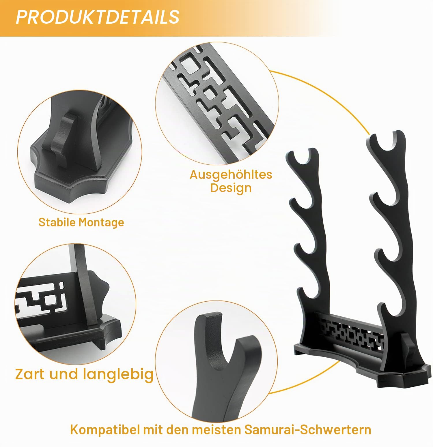 WANLIAN Schwertständer Vierschichtiger Schwertständer, Tischständer Katana Montagebasis Schwertständer für Displays, Schwarz