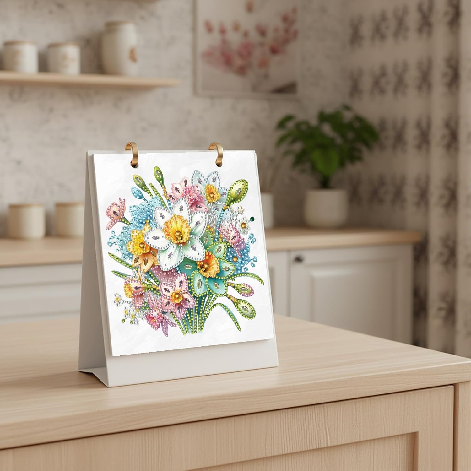 2027 Standing Desk Calendar DIY Diamond Art Painting Monthly Flip Dates Flowers Double-Sided Pattern Tabletop Calendars Diamond Art Craft Supplies Planner Office Home-2027 Flowers