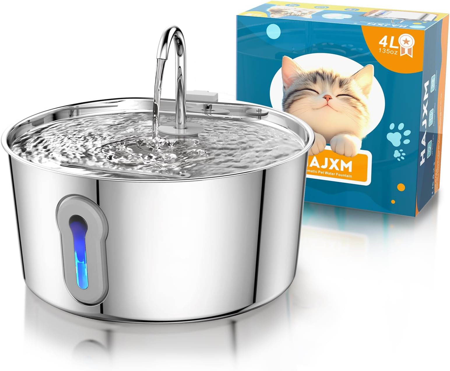 MINYE 7L Stainless Steel Pet Water Fountain - Automatic Dog/Cat Water Dispenser With Filter & Quiet Pump