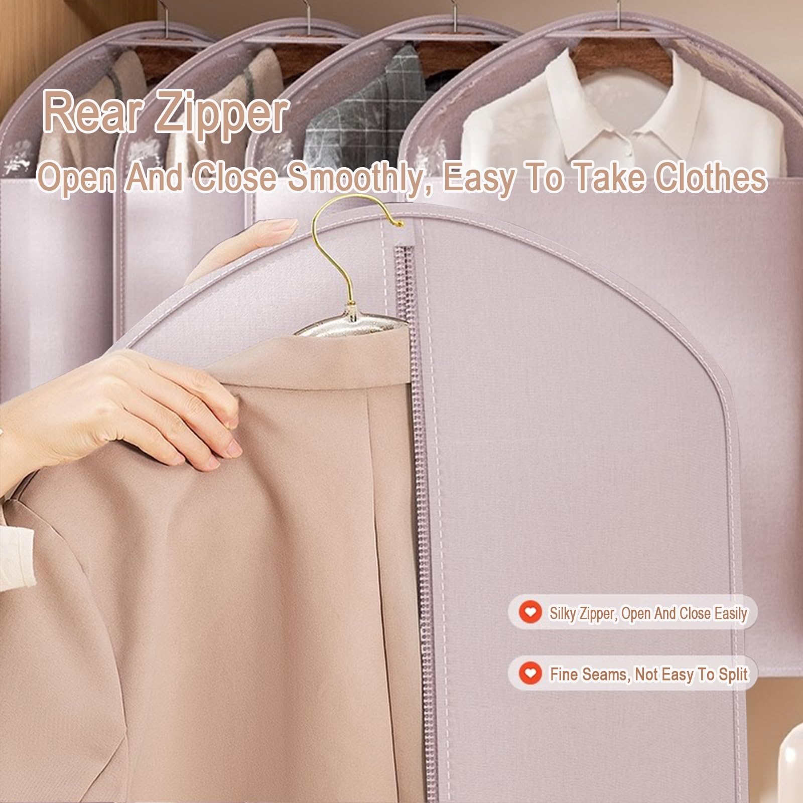 Fundas Ropa (Paquete de 5) para Viajes y Almacenamiento, Funda Traje con Cremallera y Ventana Transparente Visible(59 * 108cm/23 * 43in)