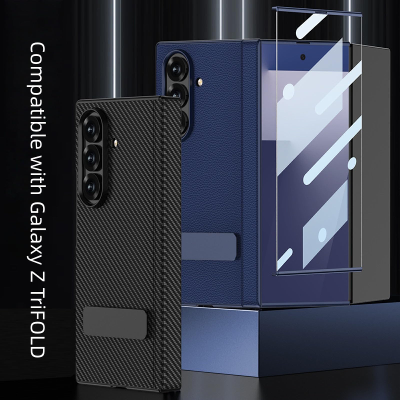 Lekkie Etui Do Samsung Galaxy Z Trifold, Wbudowana Osłona Ekranu I Obrotowa Podstawka 270°, Skórzana Powierzchnia, Pełna Ochrona, Osłona Zawiasu (czarny)