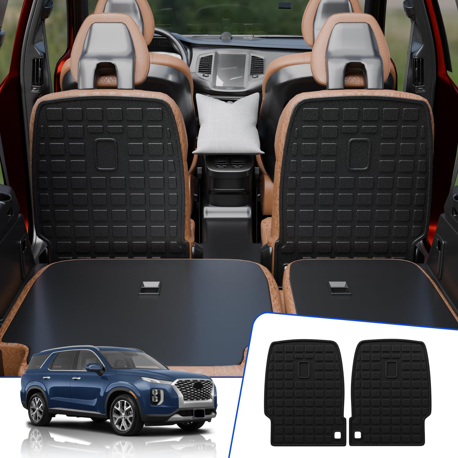 Photo 1 of Rongtaod Back Seat Cover Protector Compatible with Hyundai Palisade 2020-2024 7 Seats Back Seat Cover Protector Trunk Mat Cargo Mat Cargo Liner 2023 Palisade Accessories (The 2nd Row,Backrest Mats) 2nd Row Backrest Mats