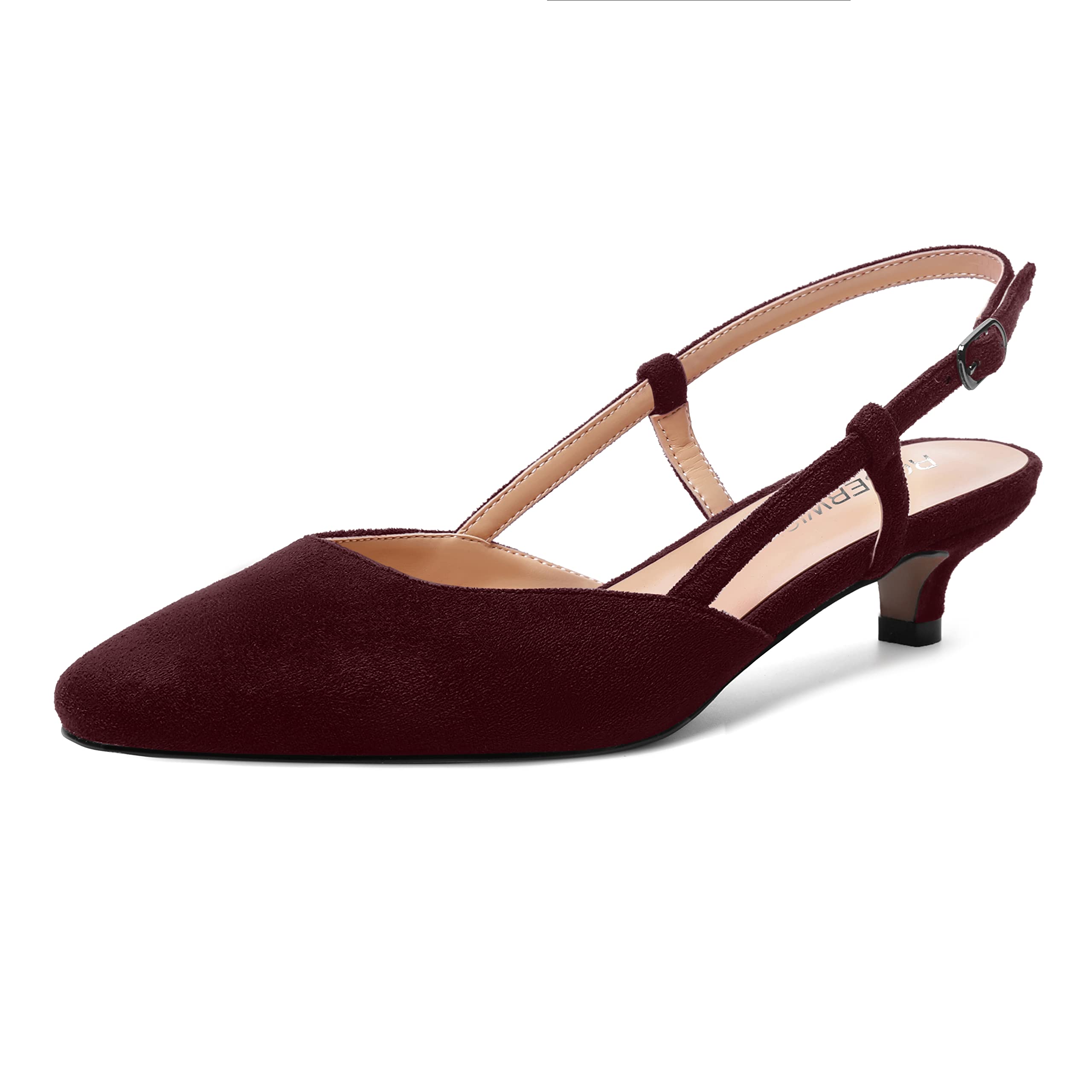 ROSERWISH Womens Cute Square Toe Slingback Suede Wedding Buckle Comfortable Kitten Low Heel Pumps Dress Shoes 1.5 Inch