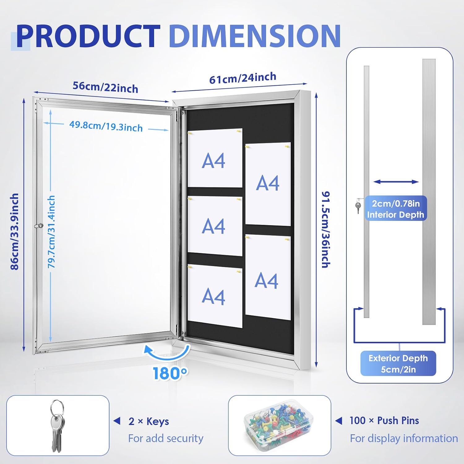 SWANCROWN Outdoor Bulletin Board Weatherproof 36x24in, Enclosed Bulletin Board with Locking Door Wall Display Case for Office School Commerce Show, Black Felt, Sliver Aluminum Frame