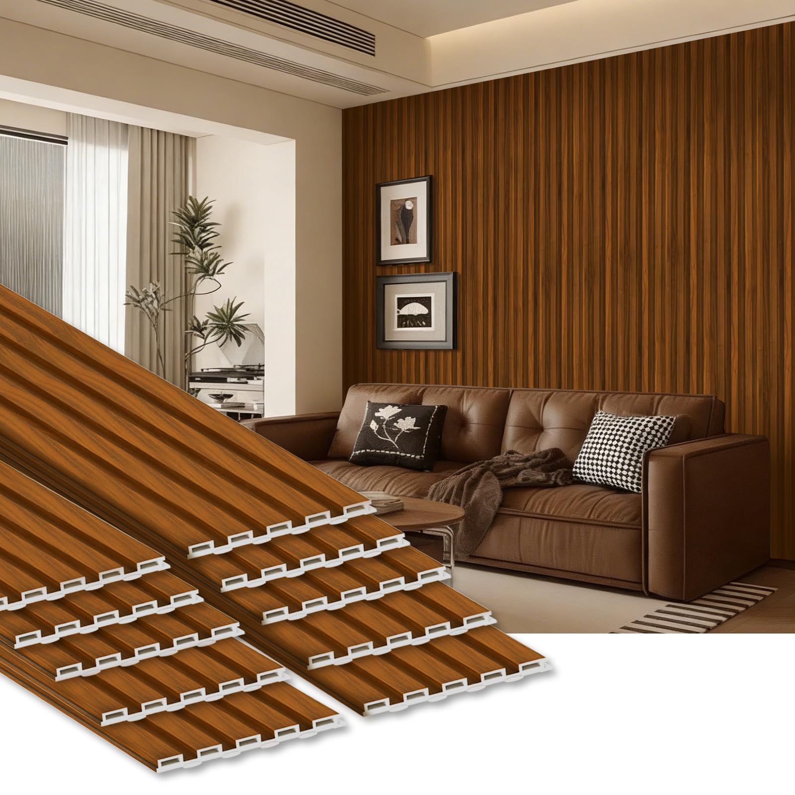 Photo 1 of RITOLLO WPC Slat Wall Panels - Teak, 10 Pack