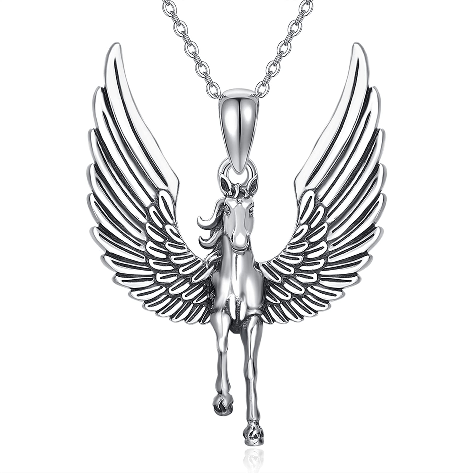 TANGPOET Pegasus Halskette 925 Sterling Silber fliegende Pferd Anhänger, Pferd mit Flügeln Halskette, Pegasus Schmuck Geschenke für Damen Herren