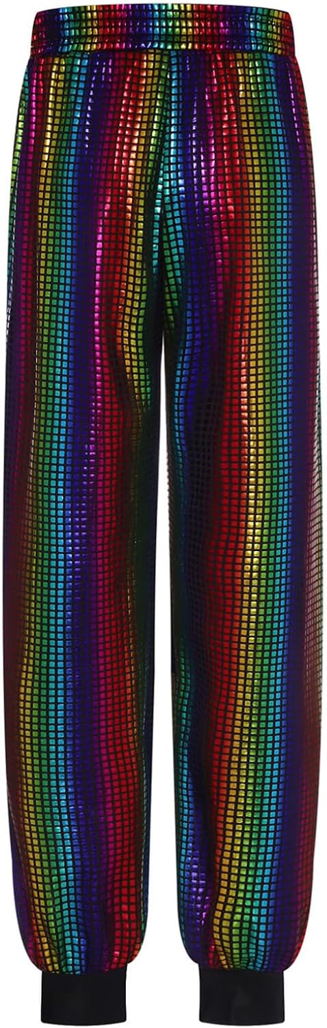 Kids Girls Boys Shiny Metallic Trousers Modern Hip Hop Street Dance Leggings Pants Joggers Sweatpants