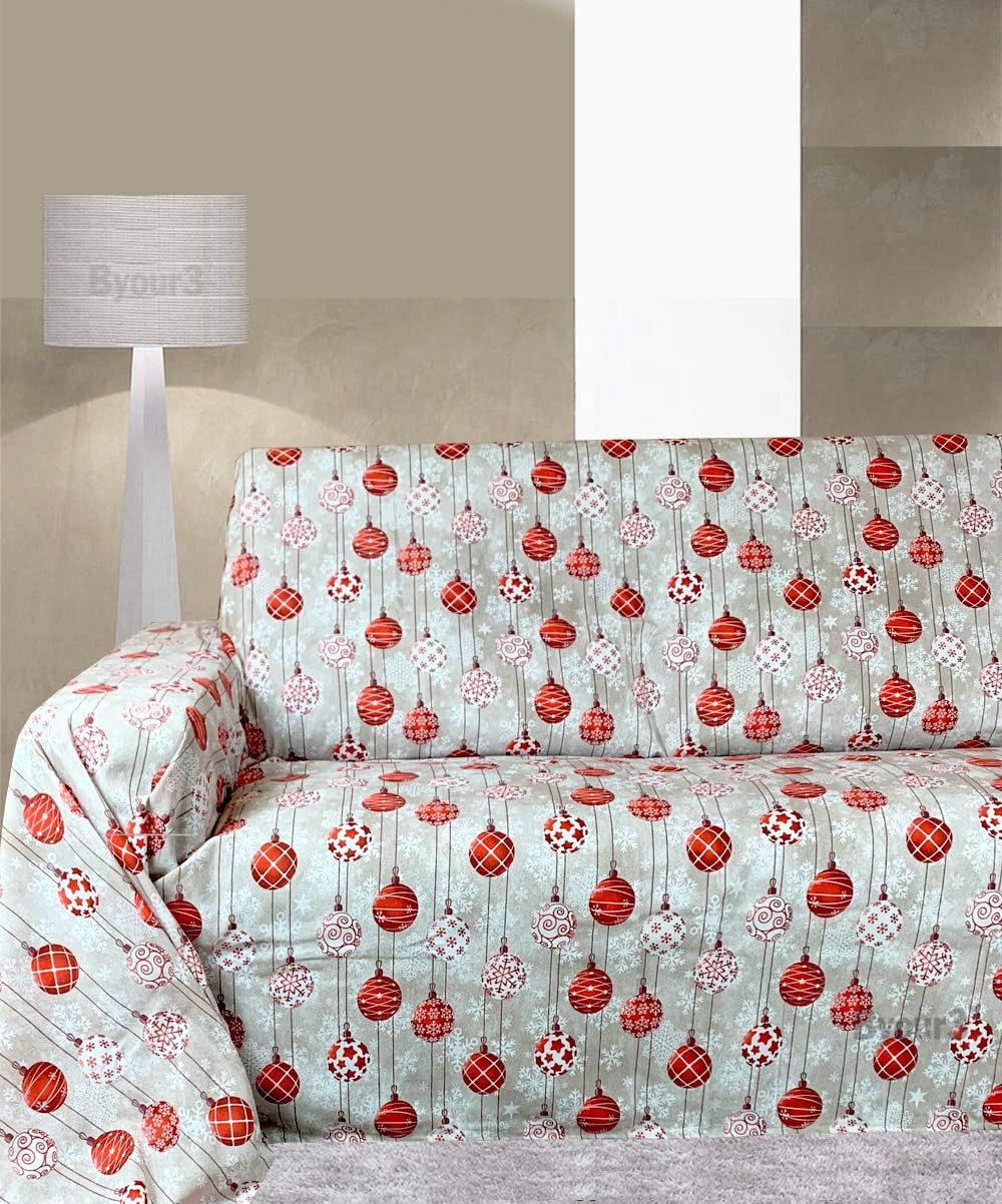 Copridivano Natalizio In Cotone E Poliestere – Copritutto Multiuso Con Nappe – 180x300 Cm Per Divano 3 Posti