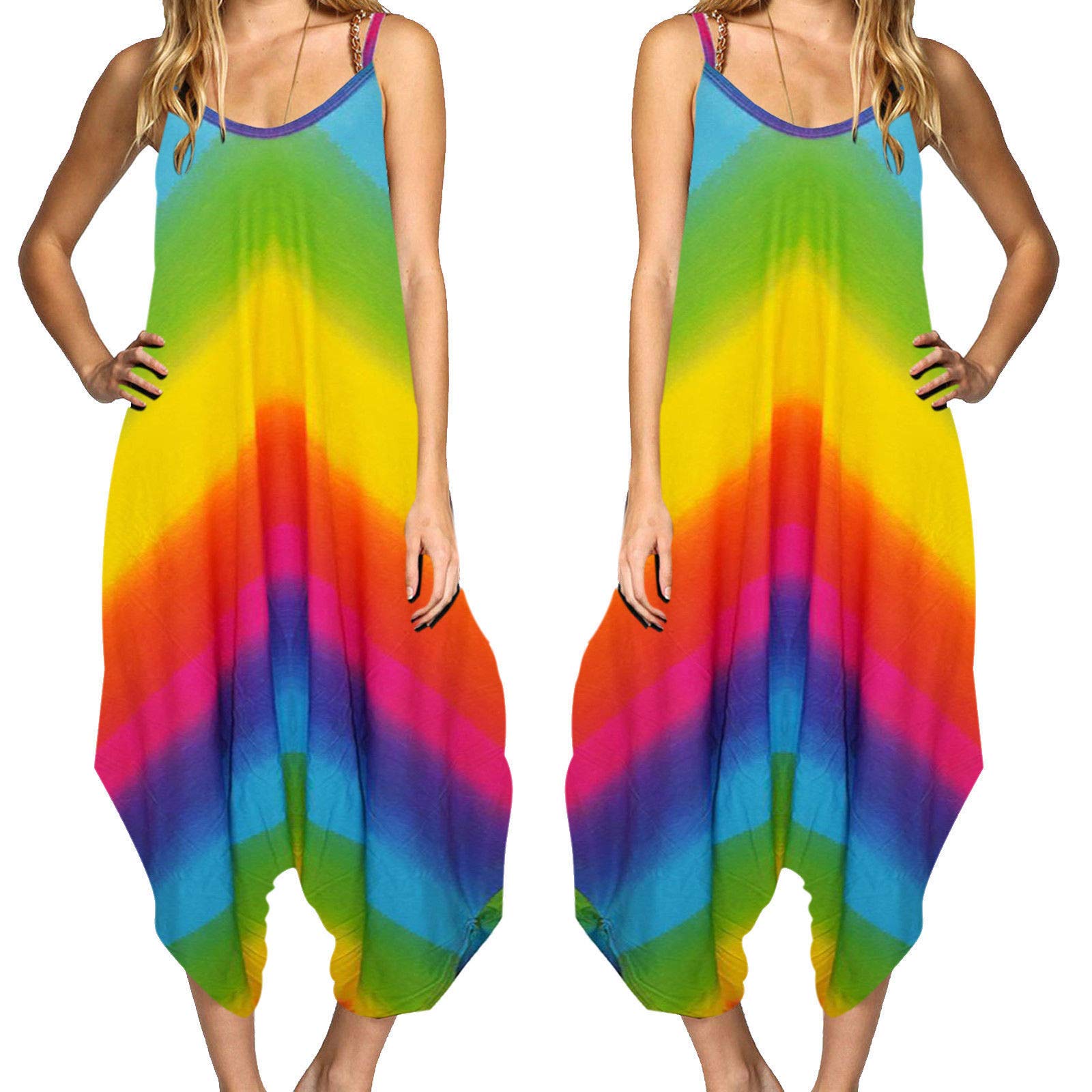 Fashion Star Women Baggy Sleeveless Romper Jumpsuit Playsuit Rainbow