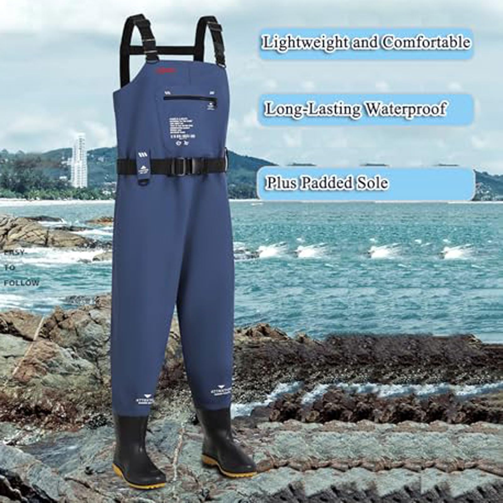 Wathose Herren Anglerhose mit Stiefel Gr 37-46 wasserdichte Atmungsaktive Watthosen Teich Fischer Watstiefel Hose mit Brusttaschen,Verstellbarer Riemen,für Angeln,Bauernhöfe,Bauarbeiten
