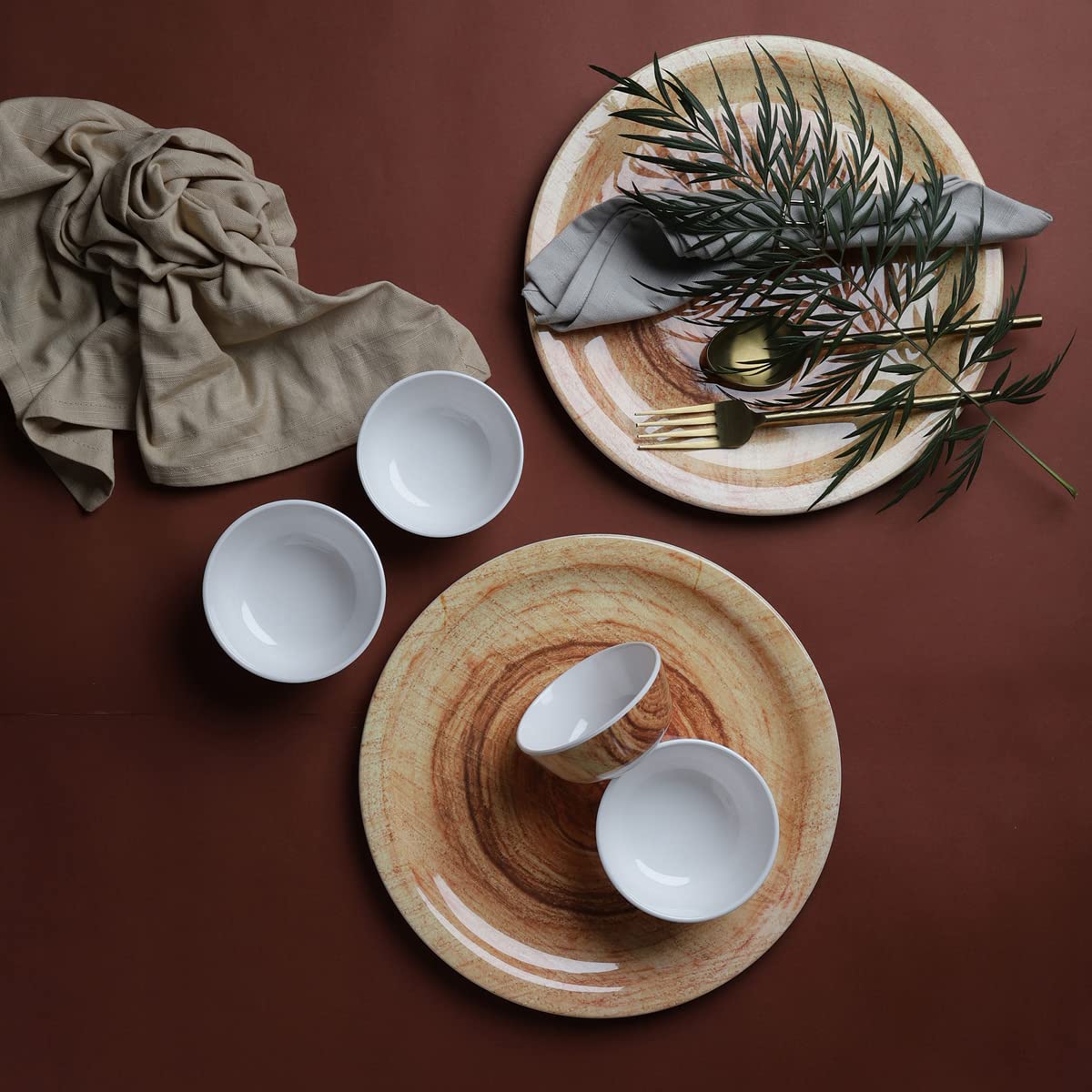 ServewellRound 18 Piece Melamine Dinner Set - Twirl Wood
