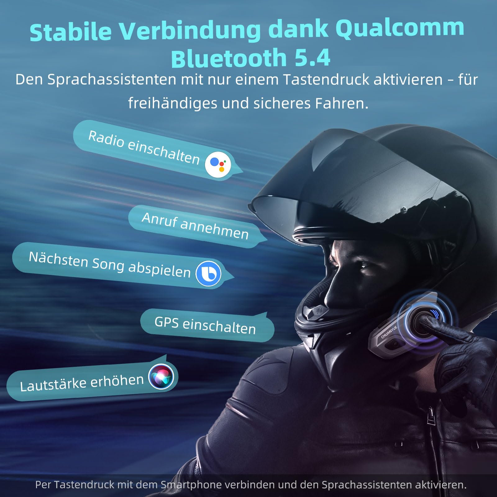 X2 Motorrad Bluetooth Headset, Helm Kommunikationssystem für 2 bis zu 4 Personen in Reichweite von 1200m, Motorradhelm Gegensprechanlage mit HiFi/Musik Teilen/FM/Sprachassistent, Einzelpack