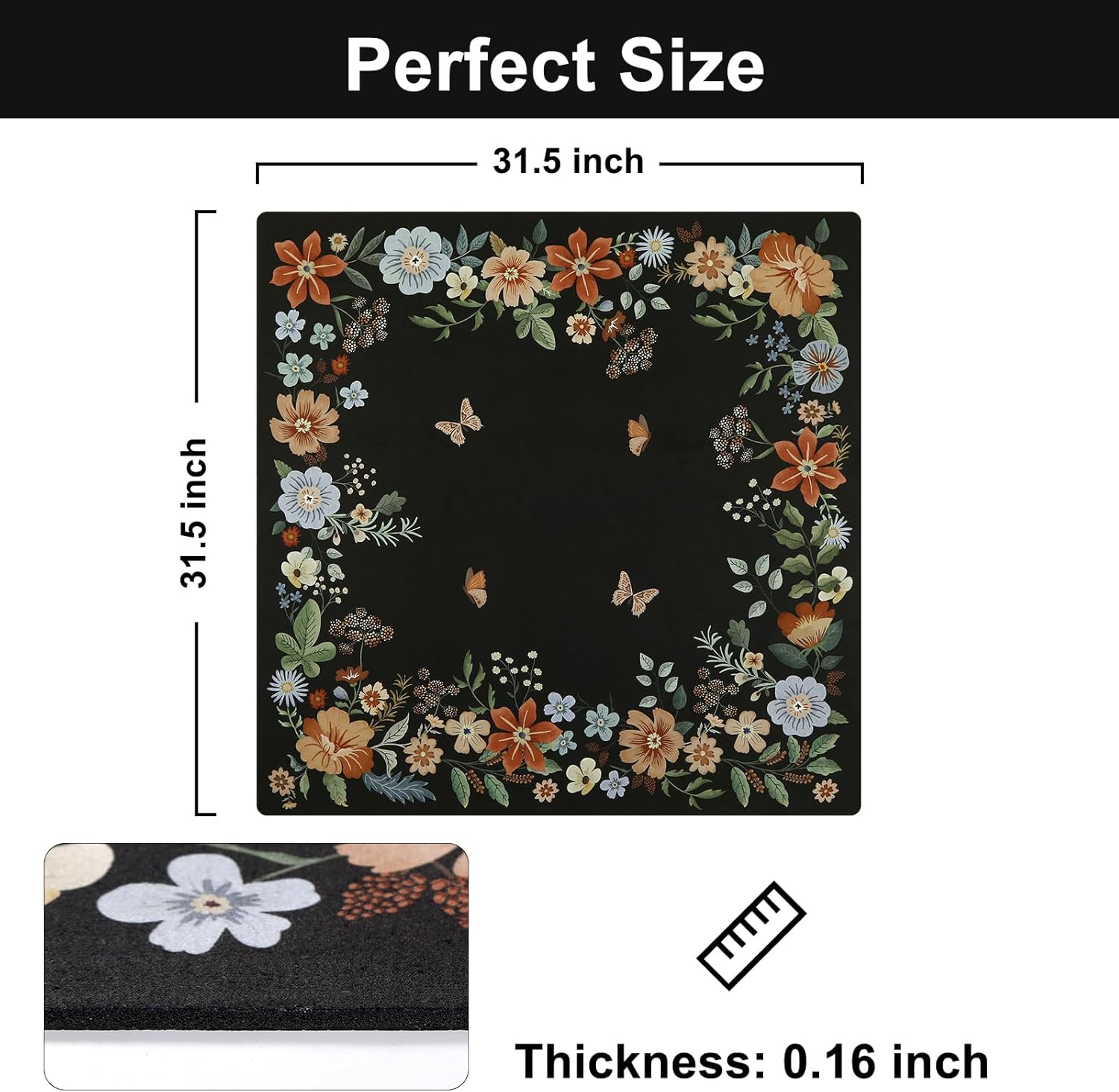 OJIA Floral Stair Treads Non-Slip 15PCS + Landing Mat, Carpet Stair Treads for Wooden Steps Indoor 30"x8" Stair Runner Stair Mats Staircase Step Treads for Kids, Elders and Dogs, Stair Covers, Black