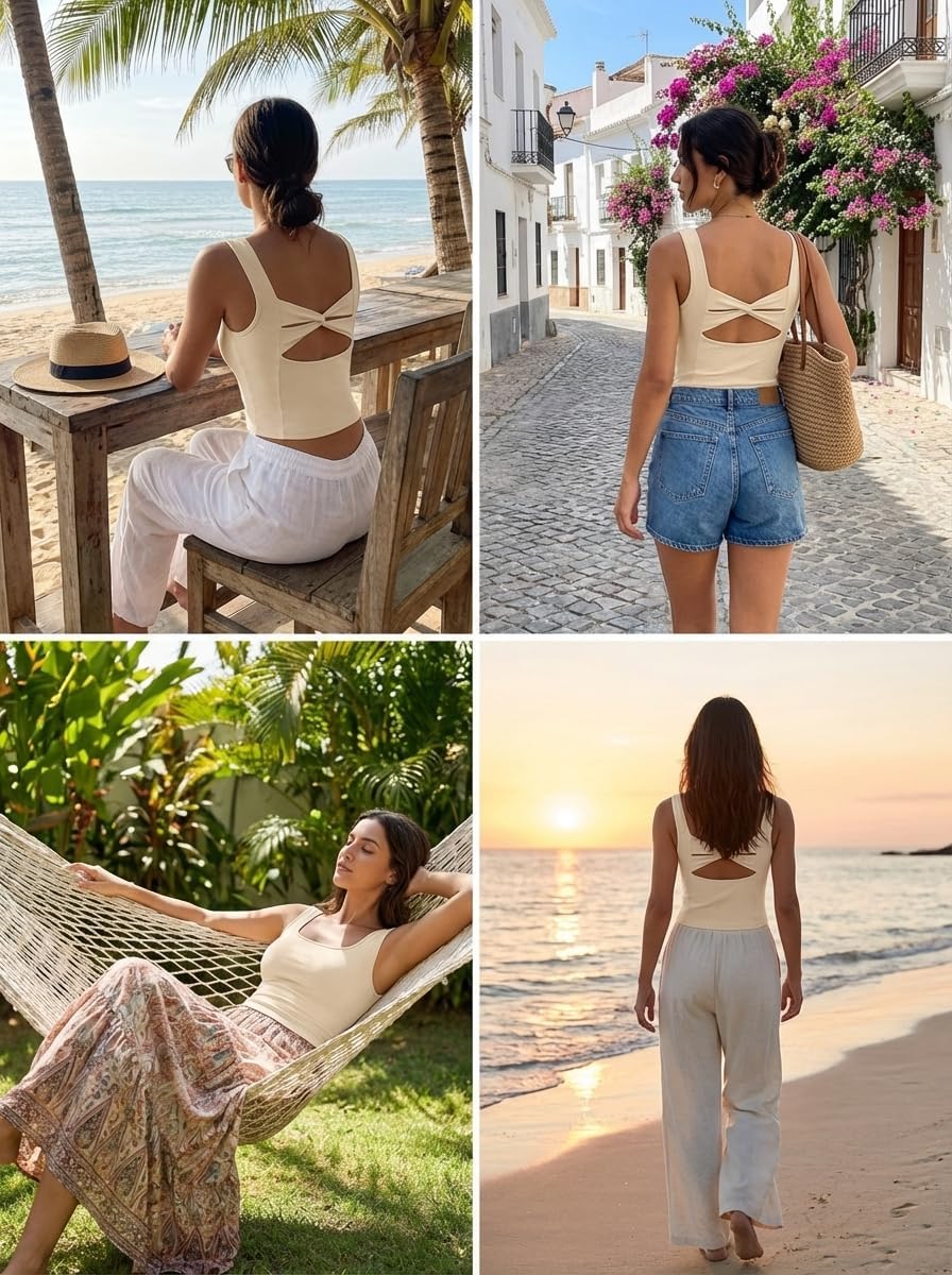 Dokotoo Womens Workout Tank Tops with Built in Bra Casual Sleeveless Shirts Cross Backless Fitted Going Out Tops - Image 6