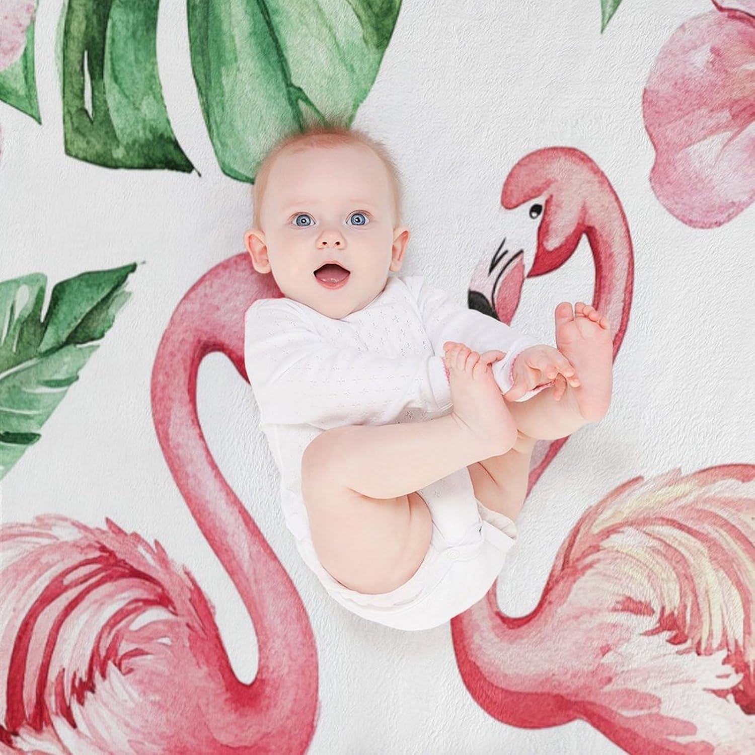 Watercolor Flamingo Flannel Throw Blanket, Soft Cozy Warm Fleece Jungle Floral Palm Tree Leaf Blanket for Couch Sofa Bed, 30x40 Inch