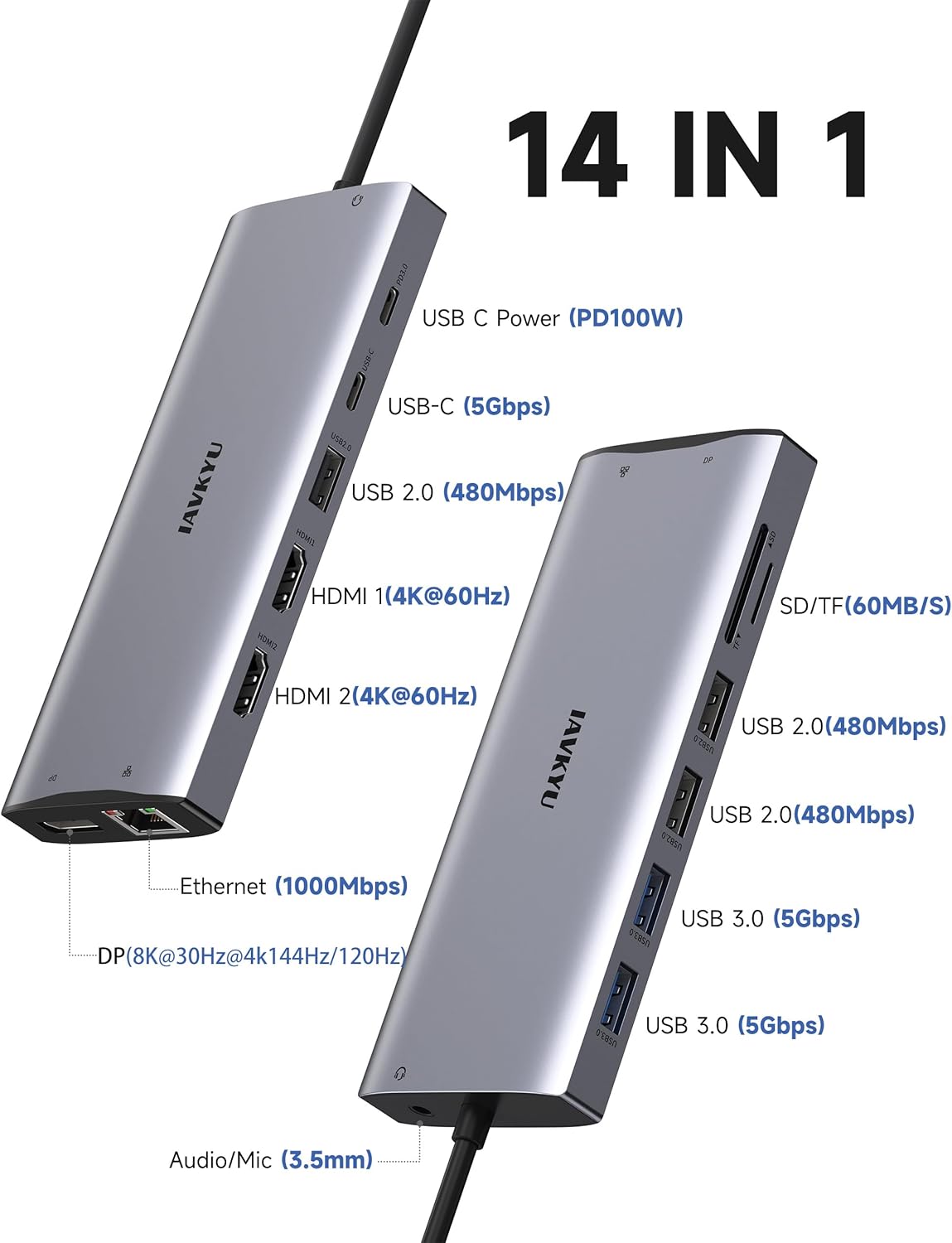 USB C Docking Station 3 Monitors 4K@60Hz, 14-in-1 Laptop Docking Station with 2 HDMI 4K@60Hz, DP 8K@30Hz/ 4K@144Hz, 3 USB 3.0, 2 USB 2.0, RJ45, Audio, PD 100W, USB-C HUB for Windows Laptop Accessories 4K HDMI+4K DisplayPort image 2 of 10 B0BRYH1P56