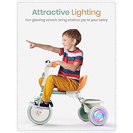 besrey Kids Tricycle with Flash Wheels for Ages 18 Months to 5 Years, Toddler Tricycle with Bell, Kids Tricycle, Gift for 2-5 Year Olds, Gift and Toy for Boys and Girls, Tricycle for Toddlers, Green