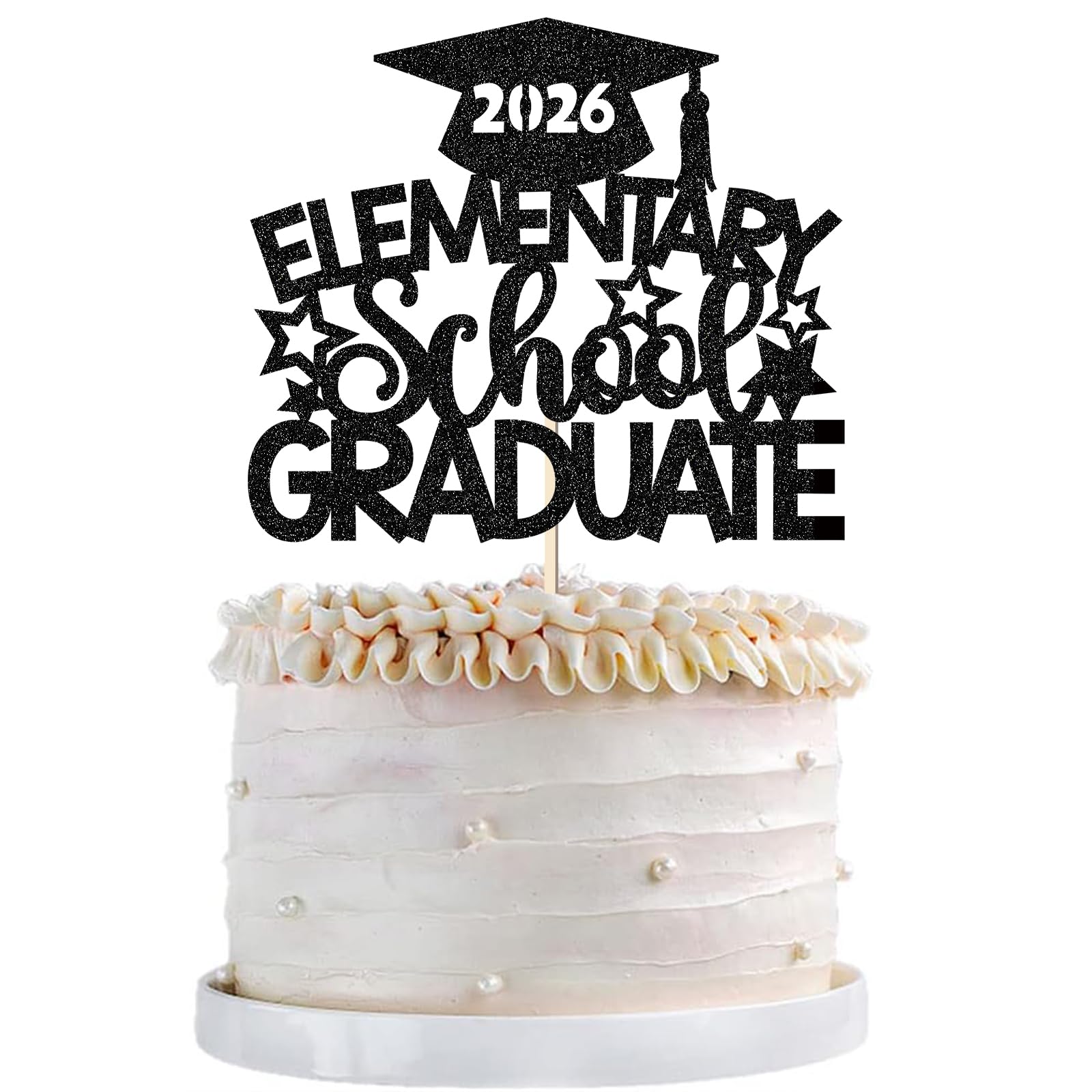 Elementary School Graduate Cake Topper Black Glitter Graduation Cake Topper for Elementary School Graduation Party Decoration Class of 2026