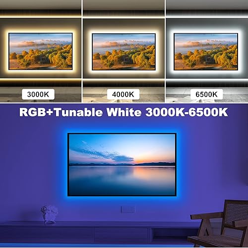 Miniatura 8 de Tatazone Luces LED Bluetooth RGBWW para TV de 80 a 85 pulgadas con control de aplicación, RGB + blanco sintonizable 3000K-6500K TV retroiluminación