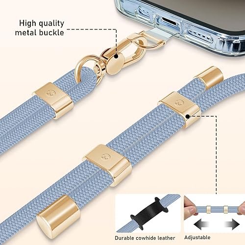 Miniatura 4 de UKON Cordón para teléfono celular, cordón cruzado con hebilla de metal de alta calidad con 2 parches para teléfono (azul)