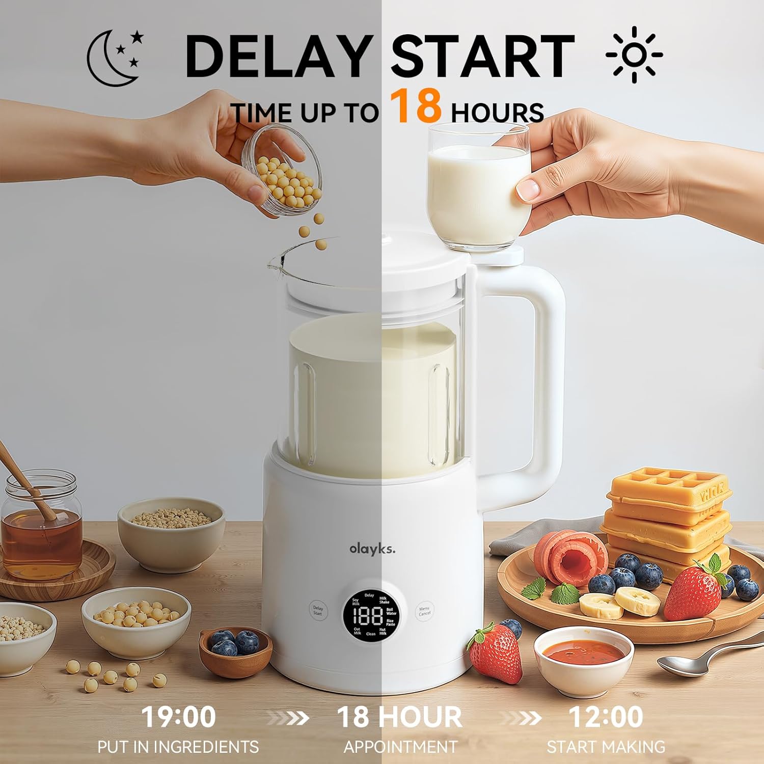 Automatic Nut Milk Maker, 20 Oz Soy Milk Maker Machine&olayks. 2-in-1 Waffle Sandwich Maker with Removable Non-Stick Plates