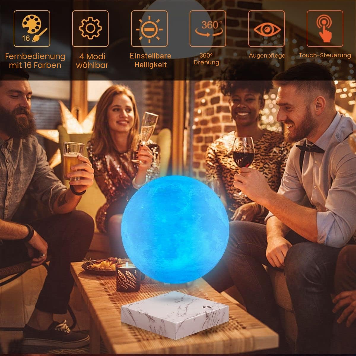 Magnetische schwebende und sich drehende Mondlampe, schwebende 3D-Mond-Licht-Lampen, 16 Farben LED-Mond-Nachtlichter für Raumdekoration, coole Geschenke für Kinder, Eltern, Freunde