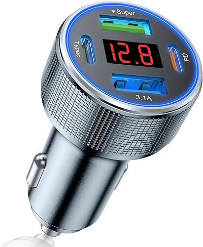 Miniatura 9 de Cargador de coche USB C, 4 puertos 78 W, adaptador de cargador de coche dual USB de carga rápida, adaptador de encendedor de cigarrillos con Negro