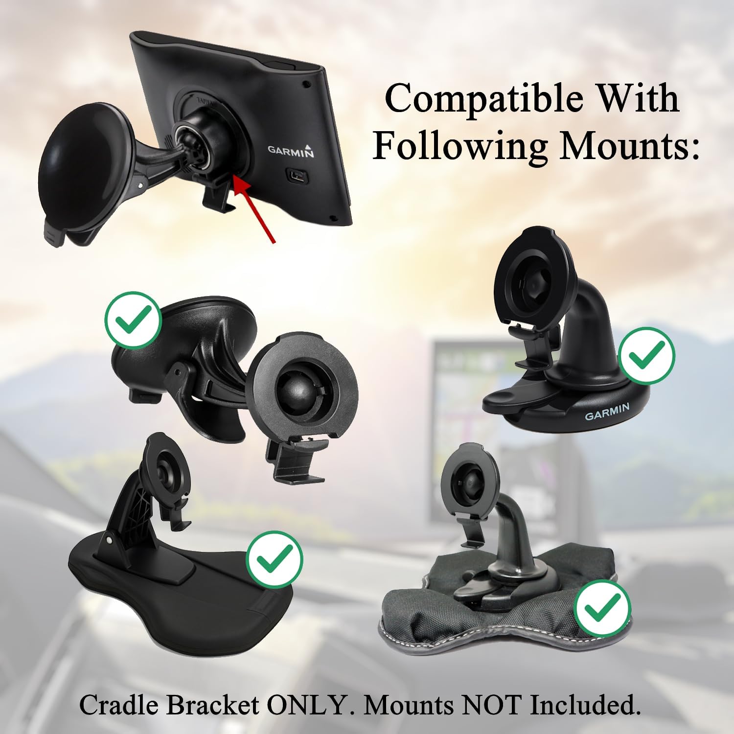 2 Pack Cradle Bracket Clip Ball Joint Mount Compatible Replacement for Garmin DriveSmart 50 51 61 65 70 76, Drive 51 55 60 61, nüvi 42 52 57 2539 2597 2689, RV 660 770, dēzl 570 580 OTR700