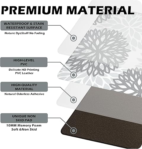 Miniatura 3 de Juego de 2 tapetes de cocina acolchados antifatiga, antideslizantes, impermeables, tapete de cocina de espuma viscoelástica, tapete cómodo para