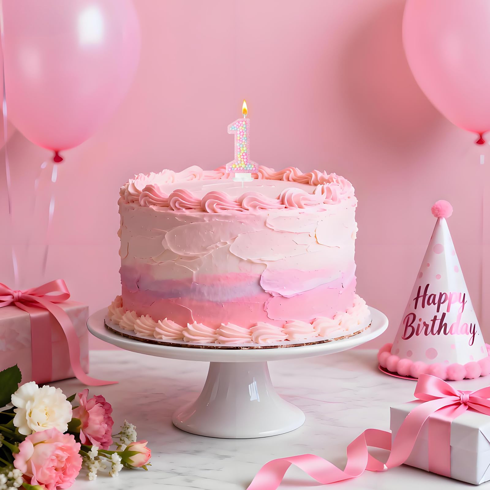 Zlongron Geburtstag Zahl Kerzen, Handgemachte Macaron 3D Flash Nummer 1 Kerze, geeignet für Mädchen und Jungen Geburtstage, Hochzeiten, Jubiläen, Themenparty Kuchen Dekorationen (1)