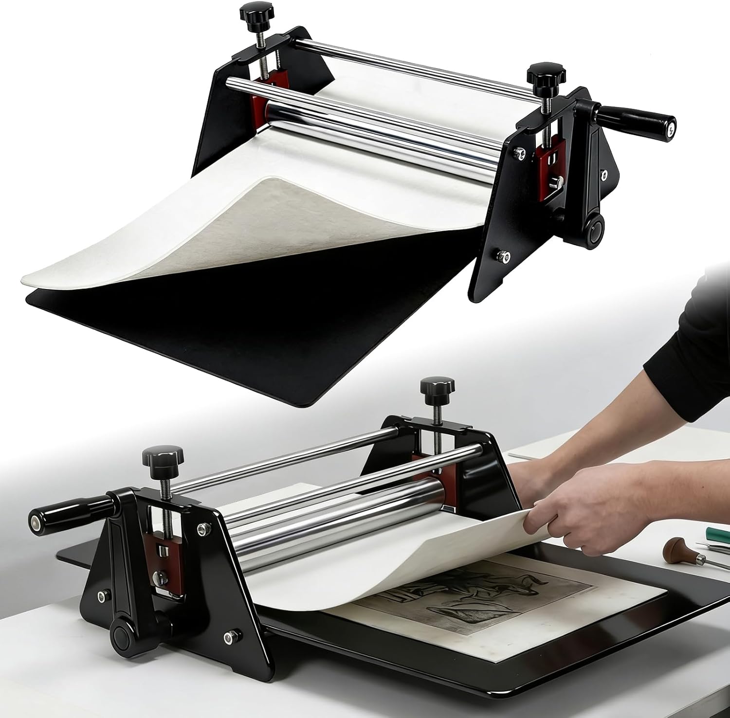 Printing Press, Basic Etching Machine, Professional Printing Machine with Felt & Base Plate, Fit for Etching, Embossing, Monotype, Lithography, Relief Block Printing, 11 ""L x 10"" W x 7.2 ""H