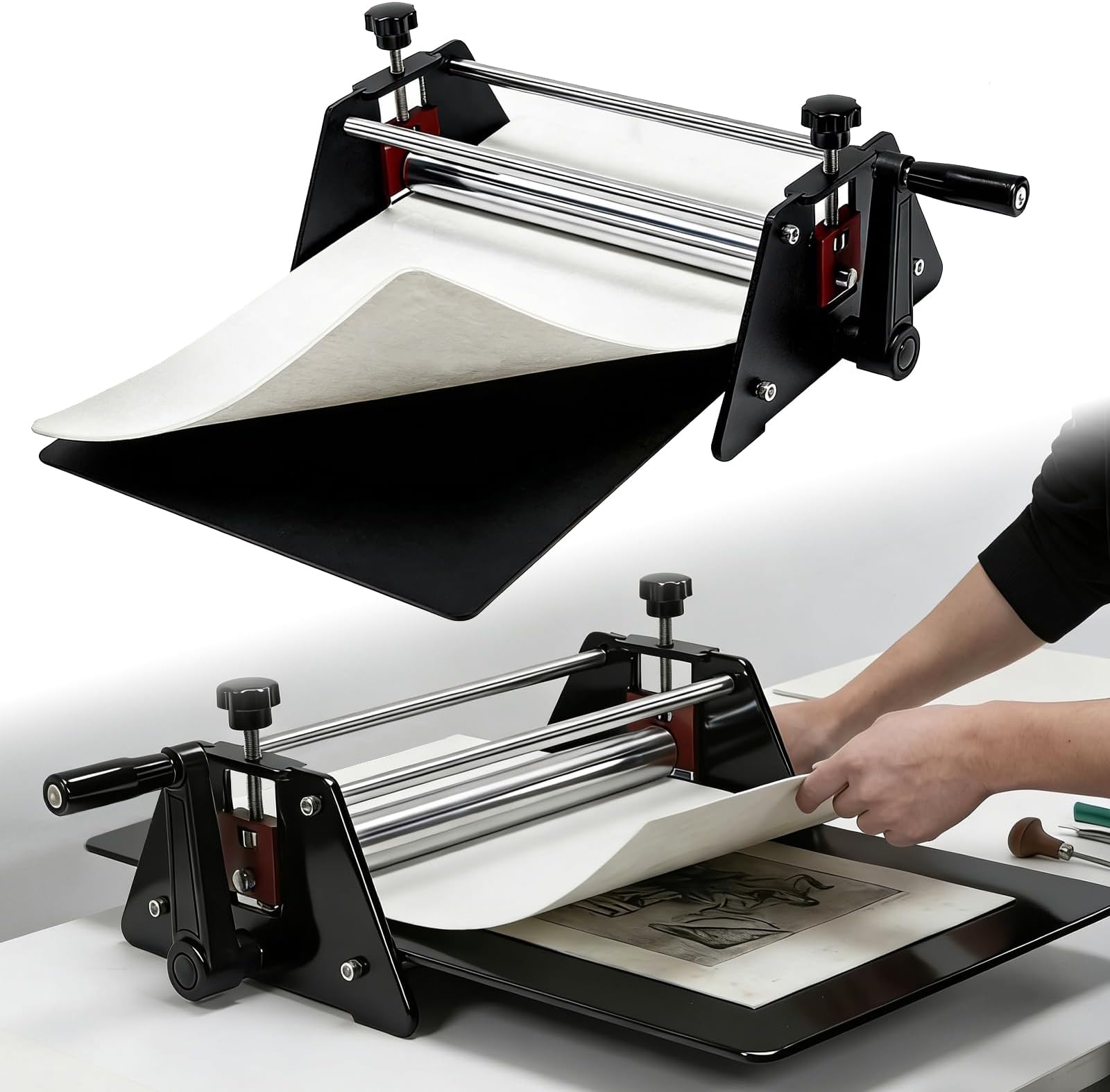 Printing Press, Basic Etching Machine, Professional Printing Machine with Felt & Base Plate, Fit for Etching, Embossing, Monotype, Lithography, Relief Block Printing, 11 ""L x 10"" W x 7.2 ""H