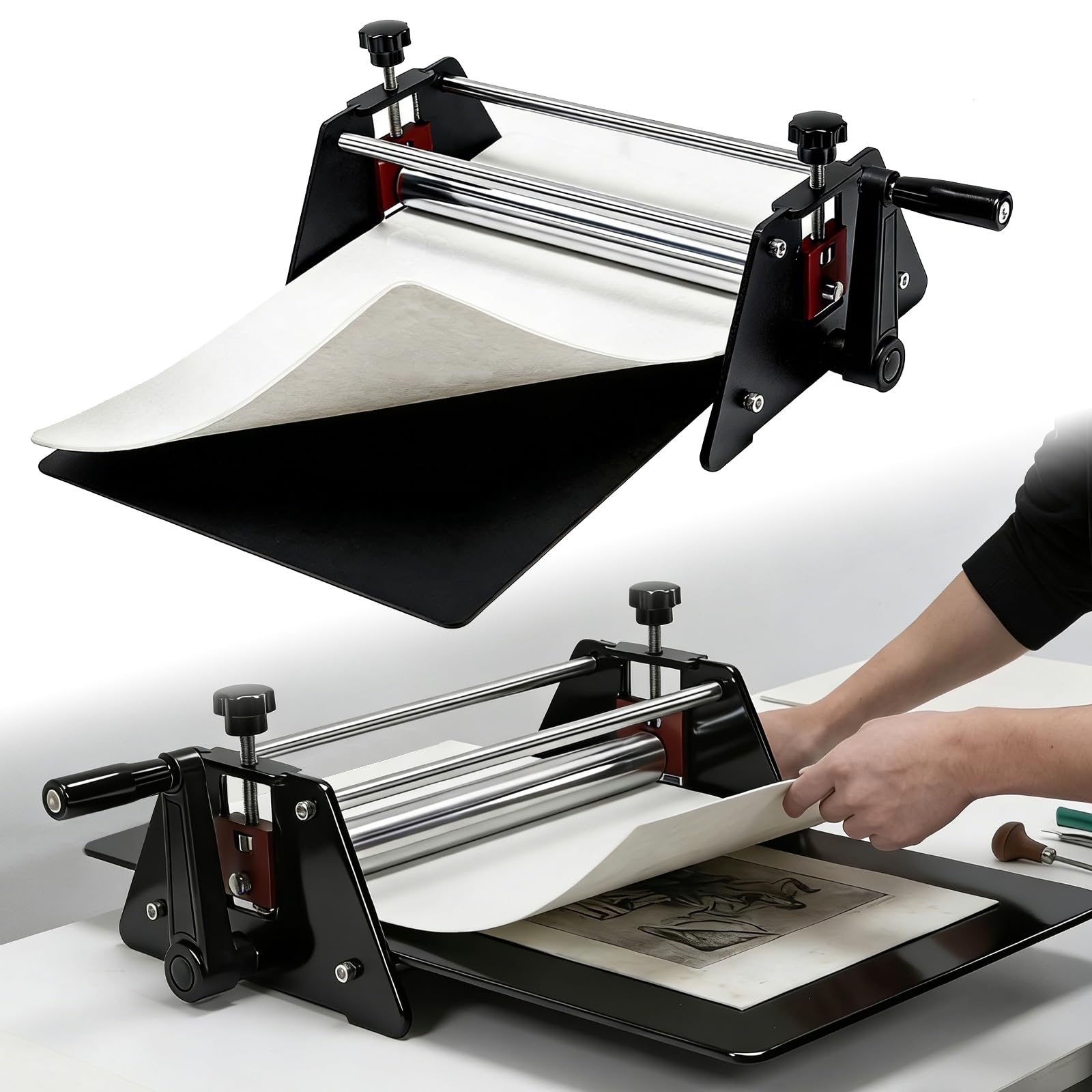 Photo 1 of Printing Press, Basic Etching Machine, Professional Printing Machine with Felt & Base Plate, Fit for Etching, Embossing, Monotype, Lithography, Relief Block Printing, 11 ""L x 10"" W x 7.2 ""H
