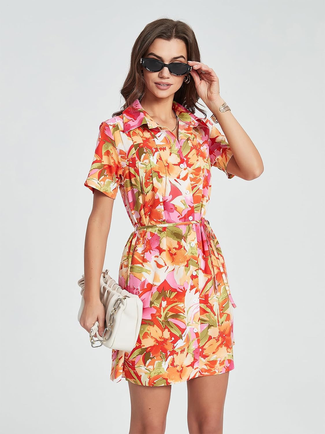 Floral Print Dresses for Women 2026 Wrap Belt Casual Beach Dress image 3