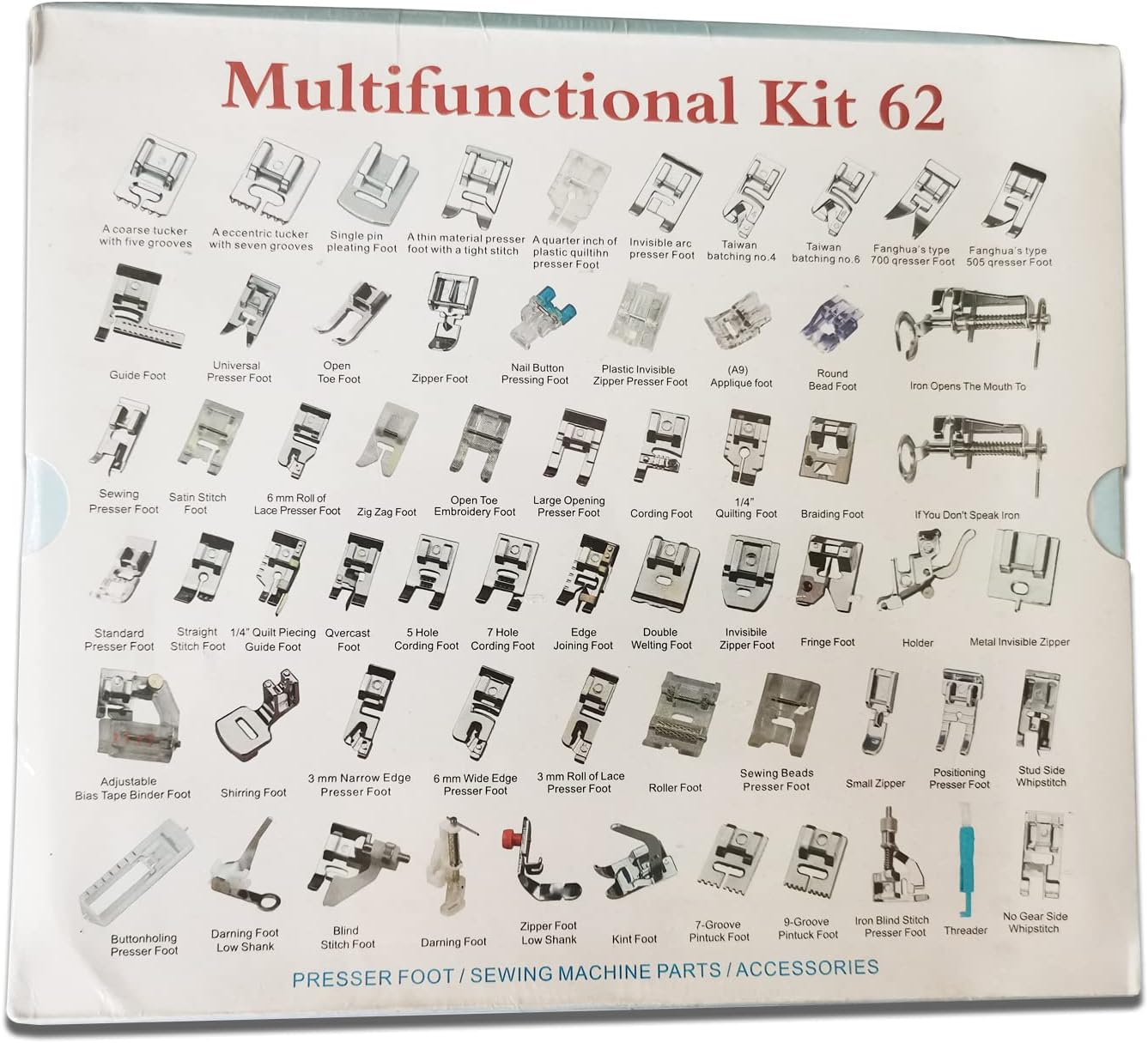 YICBOR 52pcs Professional Domestic Sewing Machine Presser Foot Set Tool with Manual & Plastic Storage Box for Brother Singer Janome Kenmore White Low Shank Sewing Machines (52plastic)