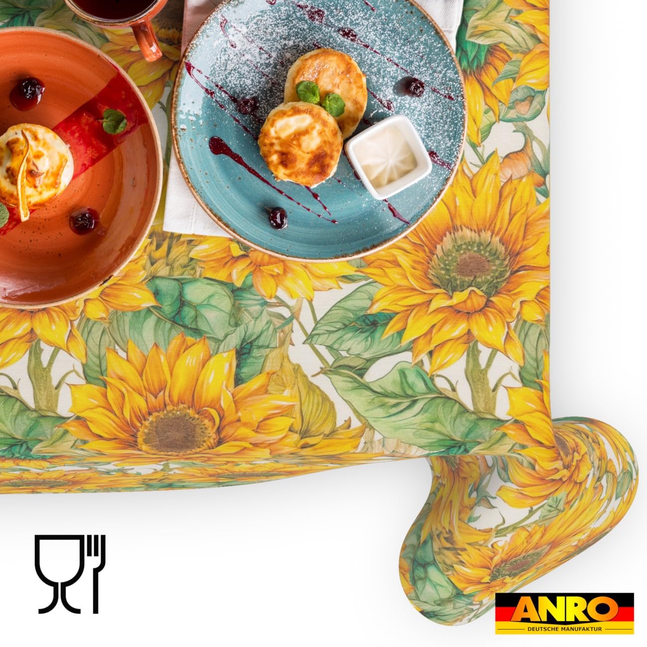ANRO Tischdecke abwaschbar Sonnenblume 220x140 cm Outdoor wetterfest