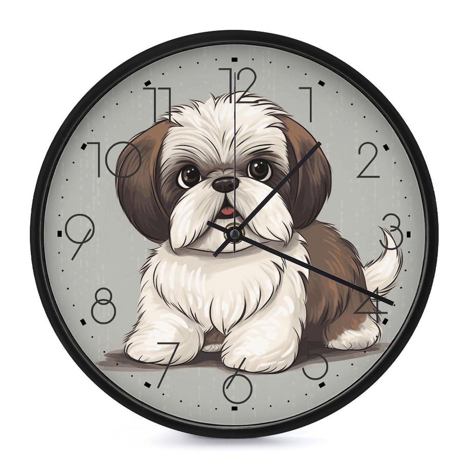 Horloge murale Shih Tzu silencieuse mécanisme sans tic-tac pour le sommeil